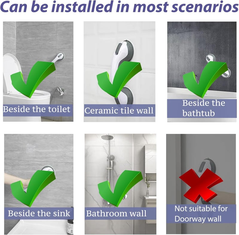 Inscool 2 Pack Grab Bars for Bathtubs & Showers - Strong Suction Shower Handle, Safety Grab Bars for Seniors & Handicap, Elderly Accessories - Image 5